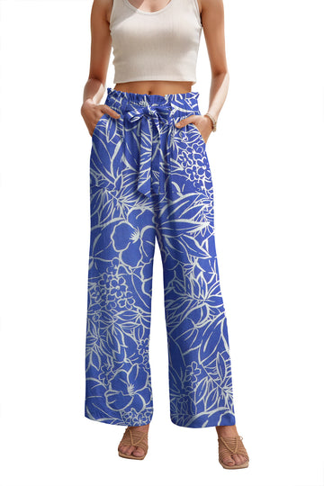 WD Women's Wide Leg Pants With Pockets High Waist Adjustable Knot Loose Casual Trousers Business Work Casual Pants